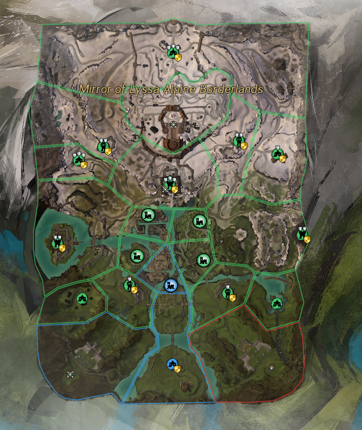 Green Alpine Borderlands WvW map overview